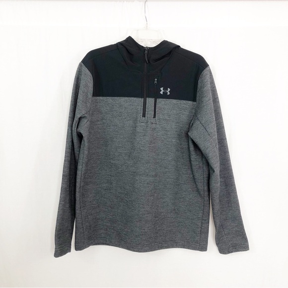 Under Armour Pull Over 1/4 Zip with Hood Sweatshirt Top, Size Large, Gray Black - Picture 1 of 4